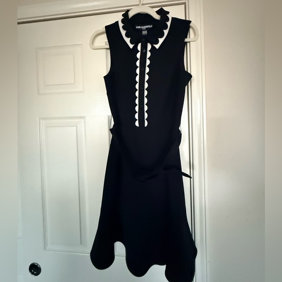 Karl Lagerfeld Paris Black&White Scalloped Collar Dress S 8 Chic Office Cocktail - Picture 3 of 12